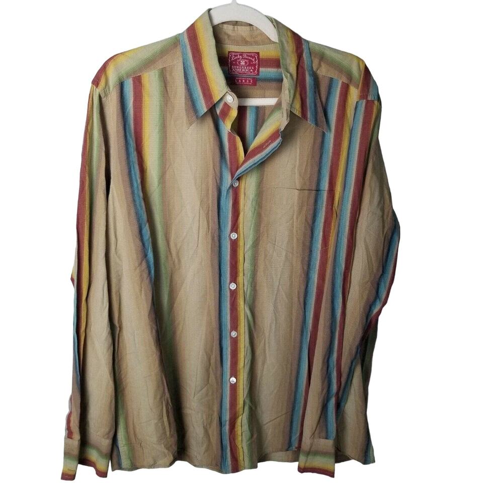 Vintage Lucky Brand Mens Striped Western Shirt Size L Americana Retro Country